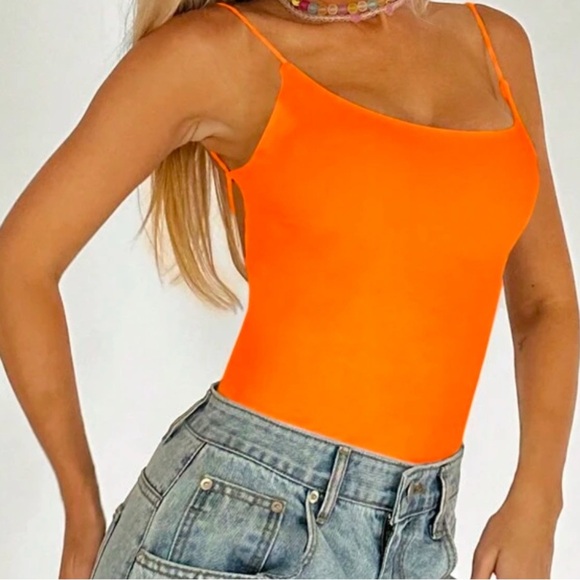 SHEIN Orange Backless Cut Out Bodysuit - Picture 3 of 3